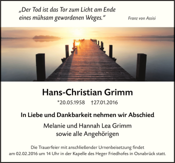 Traueranzeige von Hans-Christian Grimm von Neue Osnabrücker Zeitung GmbH & Co. KG