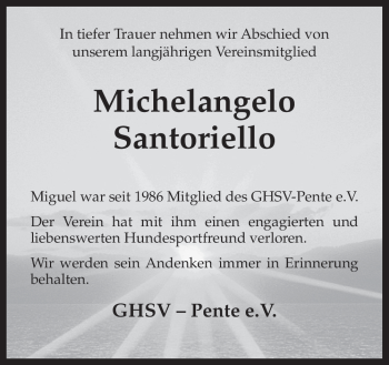 Traueranzeige von Michelangelo Santoriello von Neue Osnabrücker Zeitung GmbH & Co. KG