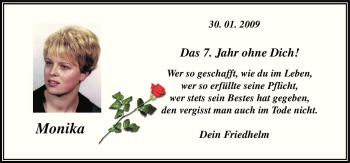 Traueranzeige von Monika  von Neue Osnabrücker Zeitung GmbH & Co. KG
