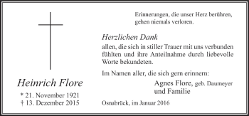 Traueranzeige von Heinrich Flore von Neue Osnabrücker Zeitung GmbH & Co. KG