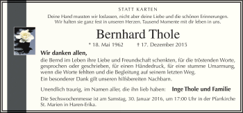 Traueranzeige von Bernhard Thole von Neue Osnabrücker Zeitung GmbH & Co. KG