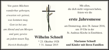 Traueranzeige von Wilhelm Schnell von Neue Osnabrücker Zeitung GmbH & Co. KG