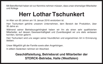 Traueranzeige von Lothar Tschunkert von Neue Osnabrücker Zeitung GmbH & Co. KG