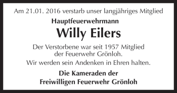 Traueranzeige von Willy Eilers von Neue Osnabrücker Zeitung GmbH & Co. KG