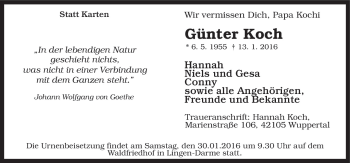 Traueranzeige von Günter Koch von Neue Osnabrücker Zeitung GmbH & Co. KG