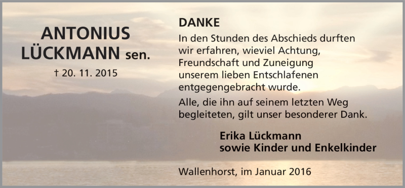  Traueranzeige für Antonius Lückmann vom 02.01.2016 aus Neue Osnabrücker Zeitung GmbH & Co. KG