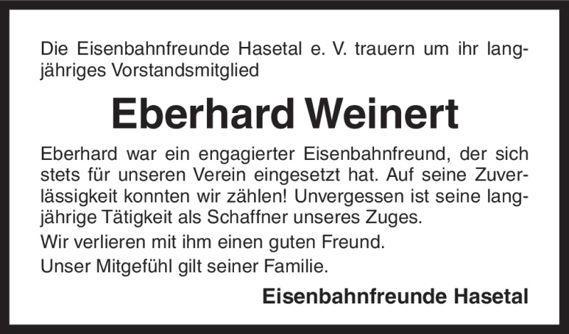  Traueranzeige für Eberhard Weinert vom 09.01.2016 aus Neue Osnabrücker Zeitung GmbH & Co. KG