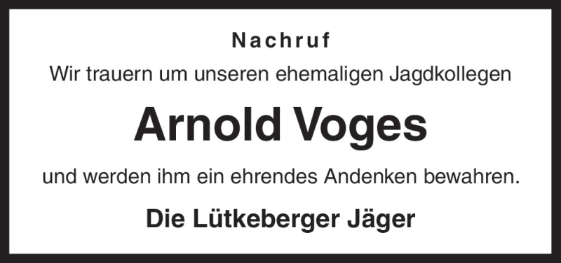  Traueranzeige für Arnold Voges vom 15.01.2016 aus Neue Osnabrücker Zeitung GmbH & Co. KG