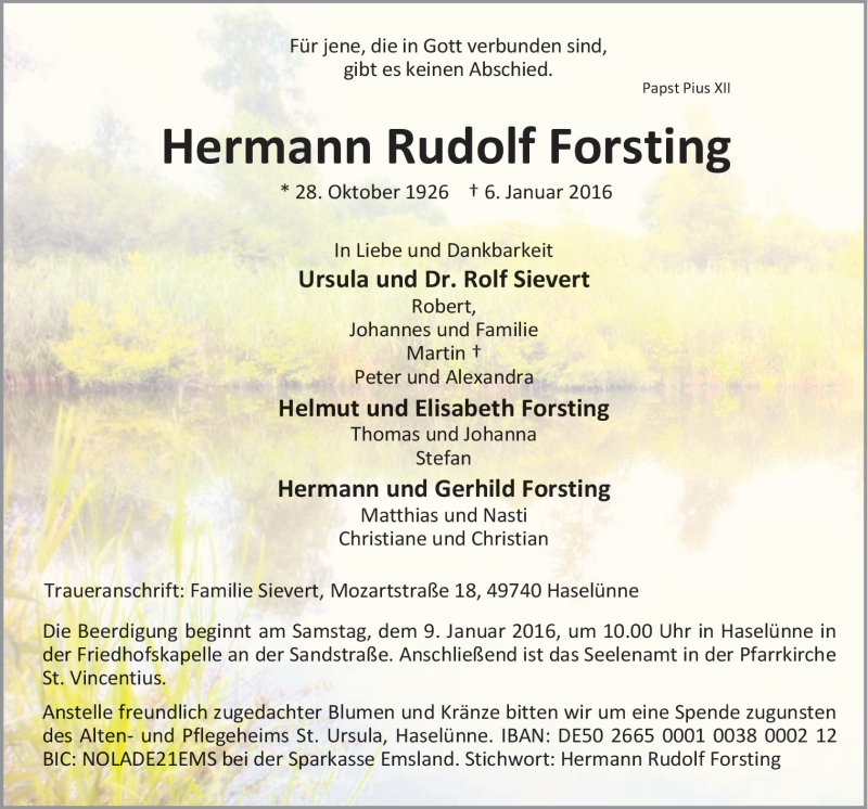  Traueranzeige für Hermann Rudolf Forsting vom 08.01.2016 aus Neue Osnabrücker Zeitung GmbH & Co. KG
