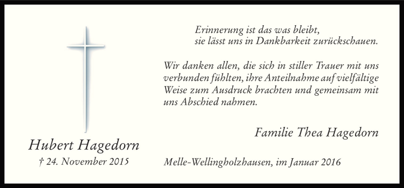  Traueranzeige für Hubert Hagedorn vom 09.01.2016 aus Neue Osnabrücker Zeitung GmbH & Co. KG