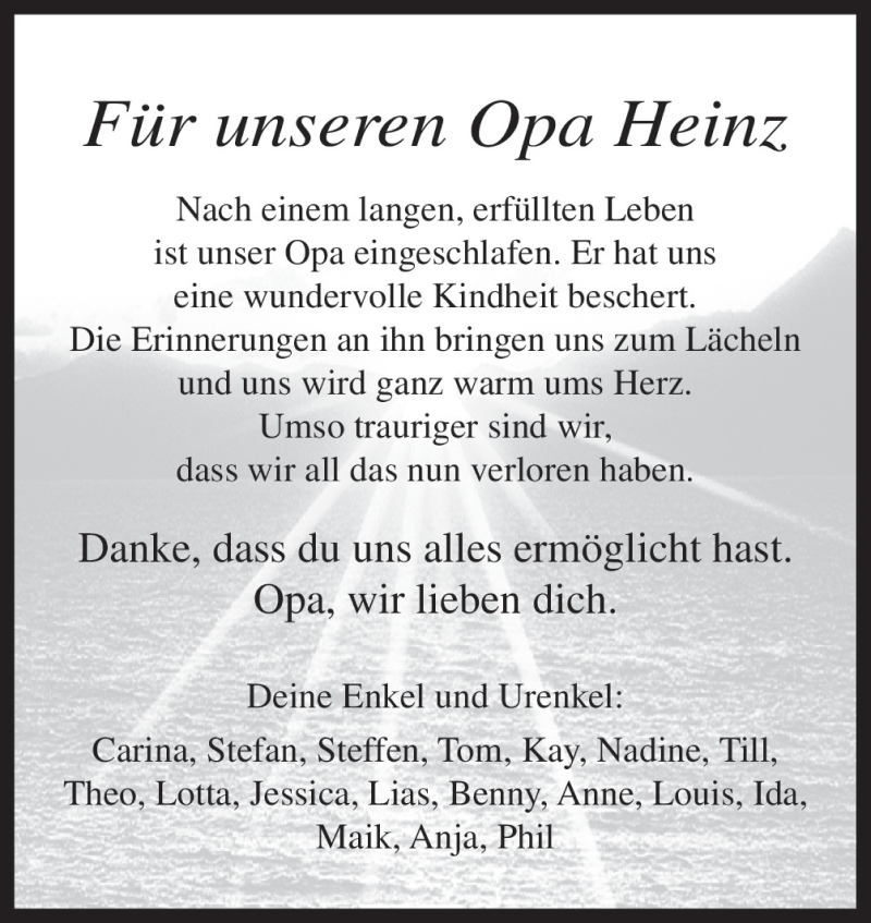  Traueranzeige für Heinz  vom 11.01.2016 aus Neue Osnabrücker Zeitung GmbH & Co. KG