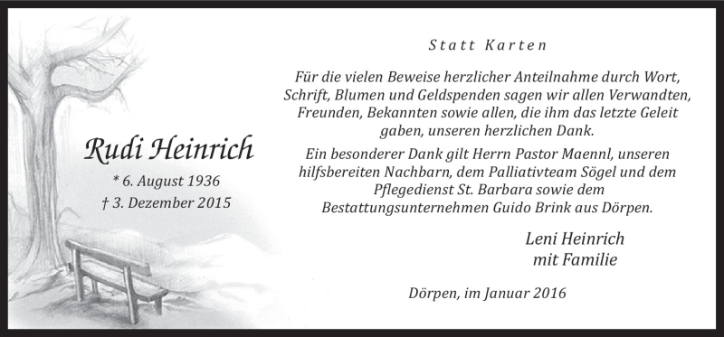  Traueranzeige für Rudi Heinrich vom 13.01.2016 aus Neue Osnabrücker Zeitung GmbH & Co. KG
