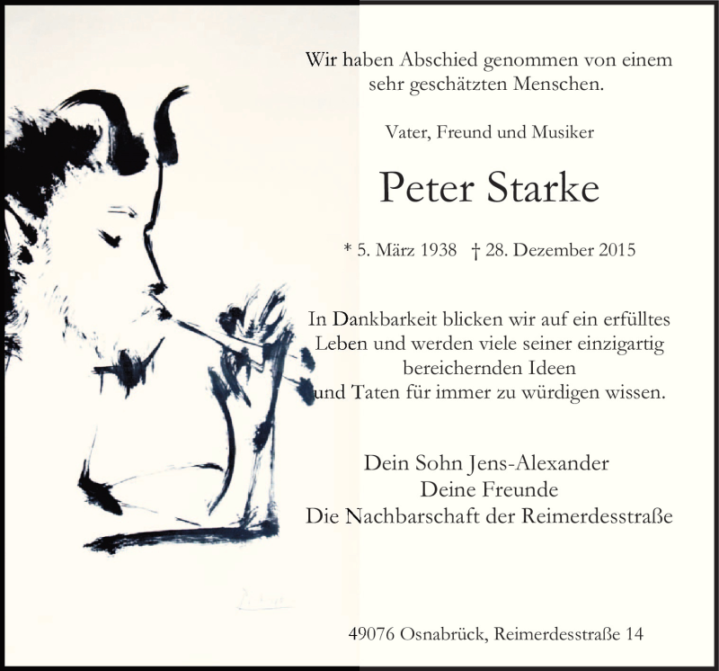  Traueranzeige für Peter Starke vom 16.01.2016 aus Neue Osnabrücker Zeitung GmbH & Co. KG