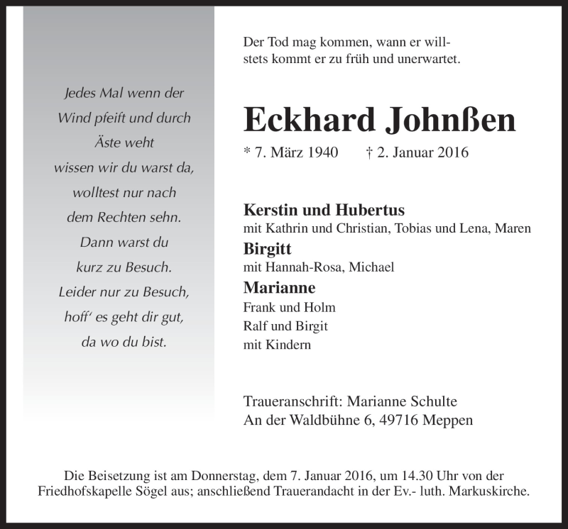  Traueranzeige für Eckhard Johnßen vom 04.01.2016 aus Neue Osnabrücker Zeitung GmbH & Co. KG