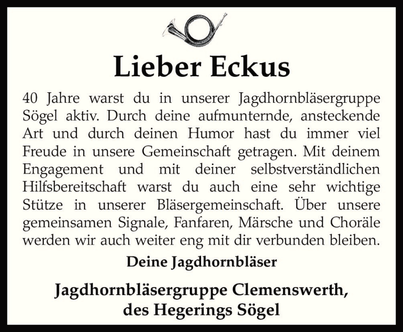  Traueranzeige für Eckus  vom 05.01.2016 aus Neue Osnabrücker Zeitung GmbH & Co. KG