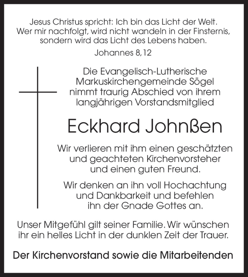  Traueranzeige für Eckhard Johnßen vom 06.01.2016 aus Neue Osnabrücker Zeitung GmbH & Co. KG