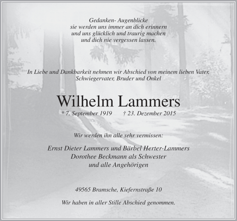  Traueranzeige für Wilhelm Lammers vom 08.01.2016 aus Neue Osnabrücker Zeitung GmbH & Co. KG