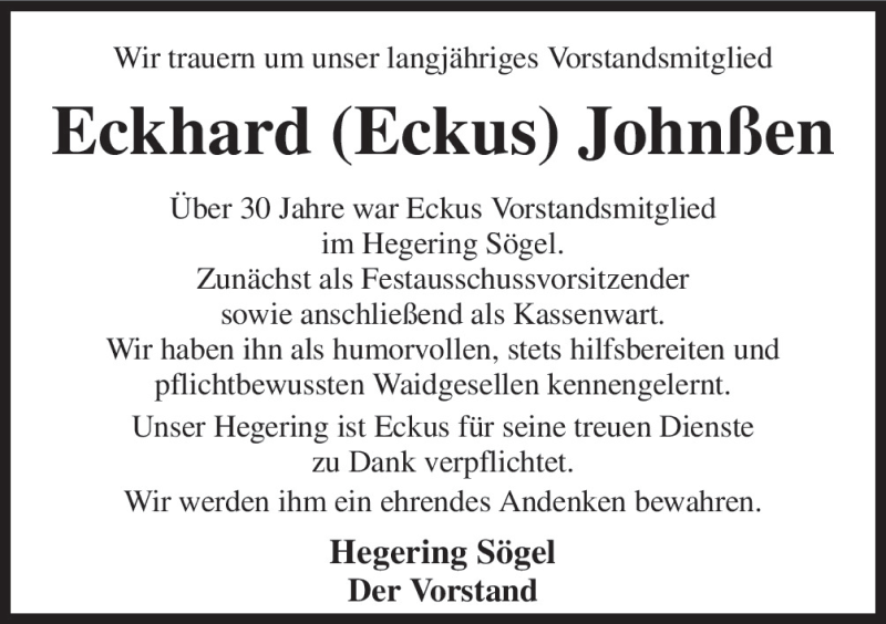  Traueranzeige für Eckhard Johnßen vom 08.01.2016 aus Neue Osnabrücker Zeitung GmbH & Co. KG
