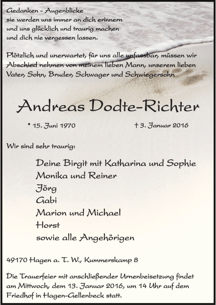  Traueranzeige für Andrea Dodte-Richter vom 09.01.2016 aus Neue Osnabrücker Zeitung GmbH & Co. KG