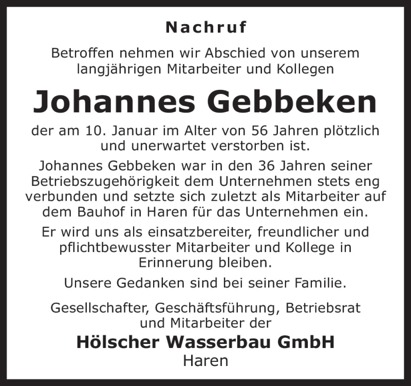  Traueranzeige für Johannes Gebbeken vom 13.01.2016 aus Neue Osnabrücker Zeitung GmbH & Co. KG