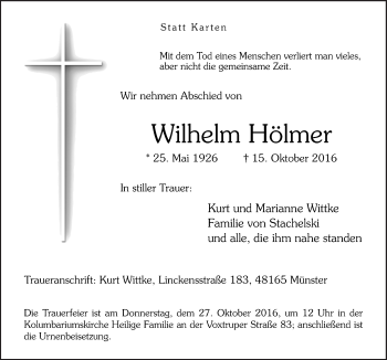 Traueranzeige von Wilhelm Hölmer von Neue Osnabrücker Zeitung GmbH & Co. KG