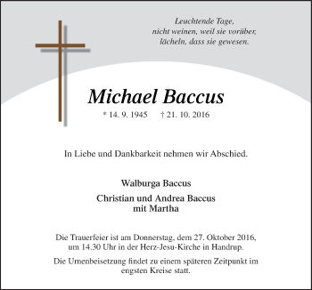 Traueranzeige von Michael Baccus von Neue Osnabrücker Zeitung GmbH & Co. KG