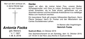 Traueranzeige von Antonia Focks von Neue Osnabrücker Zeitung GmbH & Co. KG