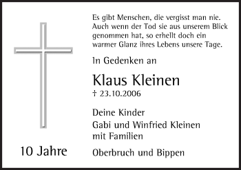 Traueranzeige von Klaus Kleinen von Neue Osnabrücker Zeitung GmbH & Co. KG