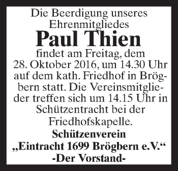 Traueranzeige von Paul Thien von Neue Osnabrücker Zeitung GmbH & Co. KG
