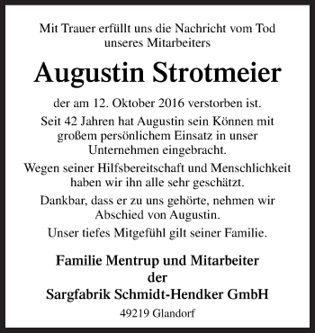 Traueranzeige von Augustin Strotmeier von Neue Osnabrücker Zeitung GmbH & Co. KG