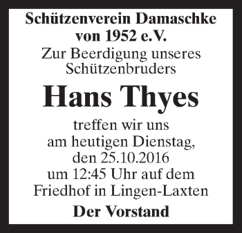 Traueranzeige von Hans Thyes von Neue Osnabrücker Zeitung GmbH & Co. KG