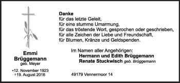 Traueranzeige von Emmi Brüggemann von Neue Osnabrücker Zeitung GmbH & Co. KG