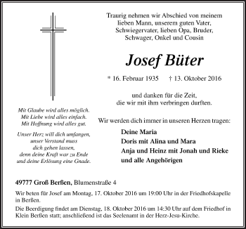 Traueranzeige von Josef Büter von Neue Osnabrücker Zeitung GmbH & Co. KG