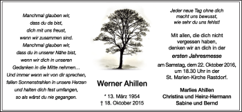 Traueranzeige von Werner Ahillen von Neue Osnabrücker Zeitung GmbH & Co. KG