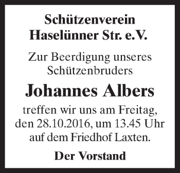 Traueranzeige von Johannes Albers von Neue Osnabrücker Zeitung GmbH & Co. KG