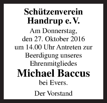 Traueranzeige von Michael Baccus von Neue Osnabrücker Zeitung GmbH & Co. KG