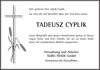 Traueranzeige von Tadeusz Cyplik von Neue Osnabrücker Zeitung GmbH & Co. KG