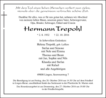 Traueranzeige von Hermann Trepohl von Neue Osnabrücker Zeitung GmbH & Co. KG