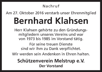 Traueranzeige von Bernhard Klahsen von Neue Osnabrücker Zeitung GmbH & Co. KG