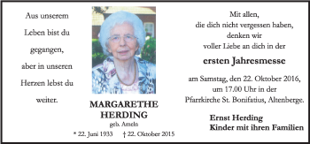 Traueranzeige von Margarethe Herding von Neue Osnabrücker Zeitung GmbH & Co. KG