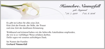 Traueranzeige von Hannelore Nimmerfall von Neue Osnabrücker Zeitung GmbH & Co. KG