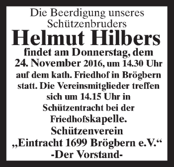 Traueranzeige von Helmut Hilbers von Neue Osnabrücker Zeitung GmbH & Co. KG