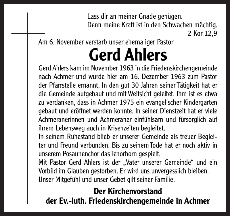  Traueranzeige für Gerd Ahlers vom 12.11.2016 aus Neue Osnabrücker Zeitung GmbH & Co. KG