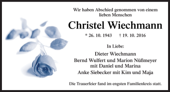 Traueranzeige von Christel Wiechmann von Neue Osnabrücker Zeitung GmbH & Co. KG