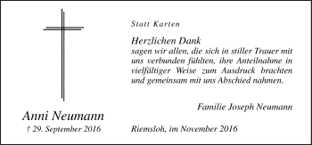 Traueranzeige von Anni Neumann von Neue Osnabrücker Zeitung GmbH & Co. KG