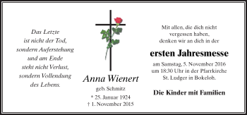 Traueranzeige von Anna Wienert von Neue Osnabrücker Zeitung GmbH & Co. KG