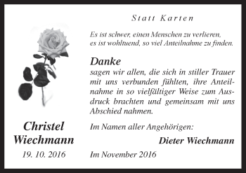 Traueranzeige von Christel Wiechmann von Neue Osnabrücker Zeitung GmbH & Co. KG