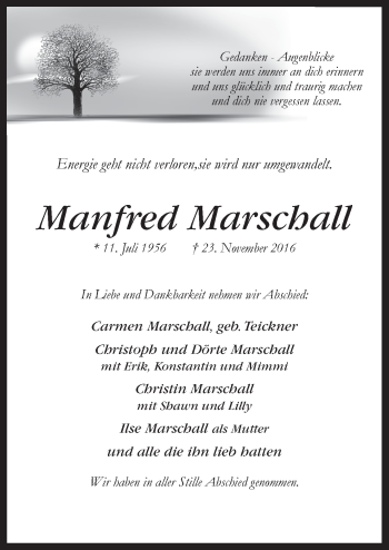 Traueranzeige von Manfred Marschall von Neue Osnabrücker Zeitung GmbH & Co. KG