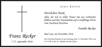Traueranzeige von Franz Recker von Neue Osnabrücker Zeitung GmbH & Co. KG