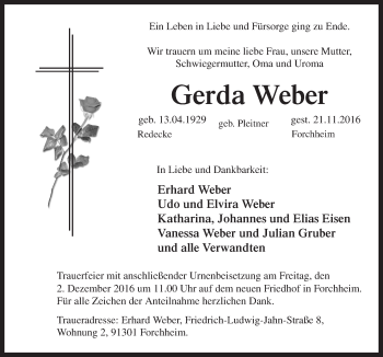 Traueranzeige von Gerda Weber von Neue Osnabrücker Zeitung GmbH & Co. KG